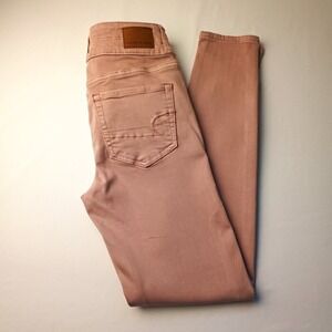 American Eagle Denim Jeans Size 0 Short Mid Rise Skinny Leg Pink